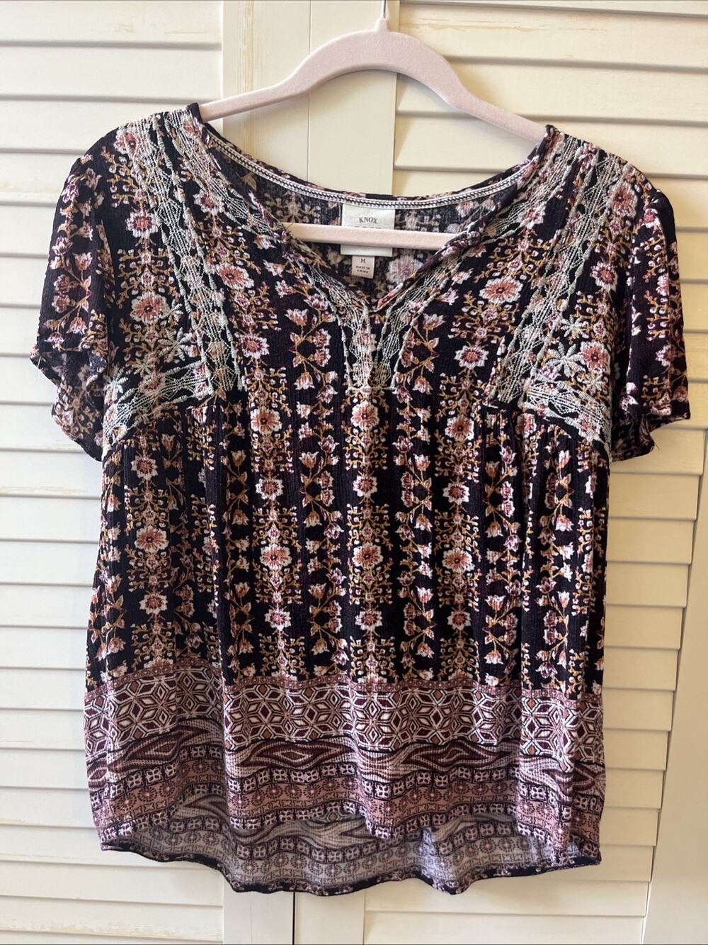 Knox Rose Short Sleeve Blouse Top Boho Purple Pink Women’s Size Medium